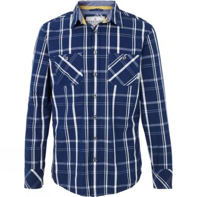Camisa Brakeburn Checked Manga Larga Hombre Azul Marino / Blancas - Chile ZOY624598